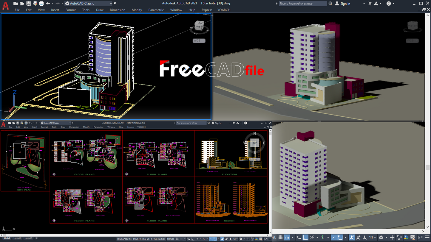FLOORS PLANS DETAILS FOR 5 STAR HOTEL 2D & 3D [DWG] - digital download